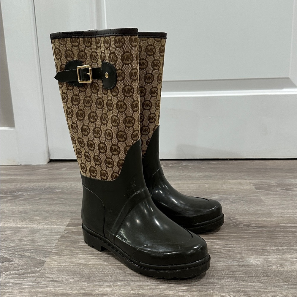 Michael Kors Black and Brown Monogram Boots